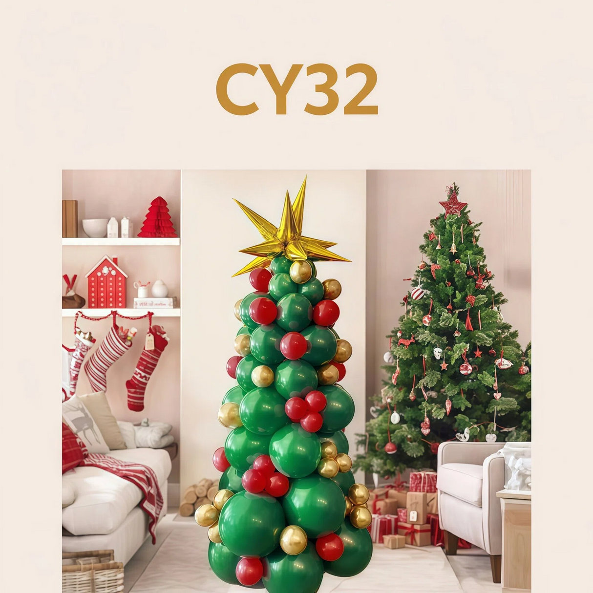 Christmas Balloon Arch + Tree Kit: Candy Cane/Star Foil Décor