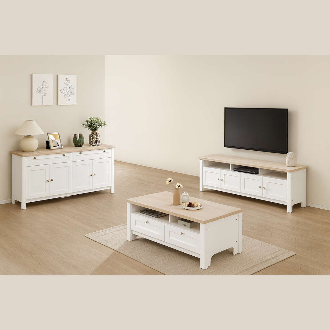 Noosa Buffet Sideboard White and Oak 4 Doors and 2 Drawers