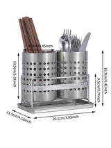 Stainless Steel Double-Tube Cutlery Basket With Storage Rack for Household Kitchen-Silver