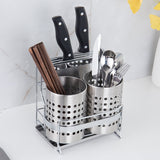 Stainless Steel Kitchen Tableware Storage Rack, With Knife Rack,Spoon And Chopstick Rack-Silver