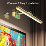 Wireless Picture Lights for Wall, Battery Operated Wall Light for Painting Rechargeable CCT Rotatable Art Gallery Light with Remote Dimmable Timer for Artwork Frame Display Dartboard (Gold, 24inch)