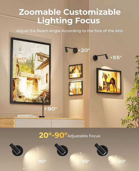 Zoomable Picture Light for Wall, Battery Operated Art Light for Paintings CCT Dimmable Spotlight for Wall Art Wall Light with Remote Control for Living Room Gallery Dartboard Bathroom 2PCS