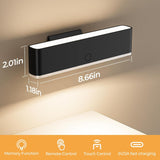 Battery Operated Wall Sconce Set of 2 Wireless Wall Lamp with Remote Control & Touch Control Rechargeable LED Wall Lights 3 Color Temperatures 360° Rotatable for Bedroom Living Room Black