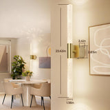 Battery Operated Wall Sconce Set of 2 Brushed Gold 12000mAh Rechargeable Wall Light with Crystal Acrylic 24" Wireless CCT Dimmable 350°Rotate Remote Wall Lamp for Bedroom Living Room