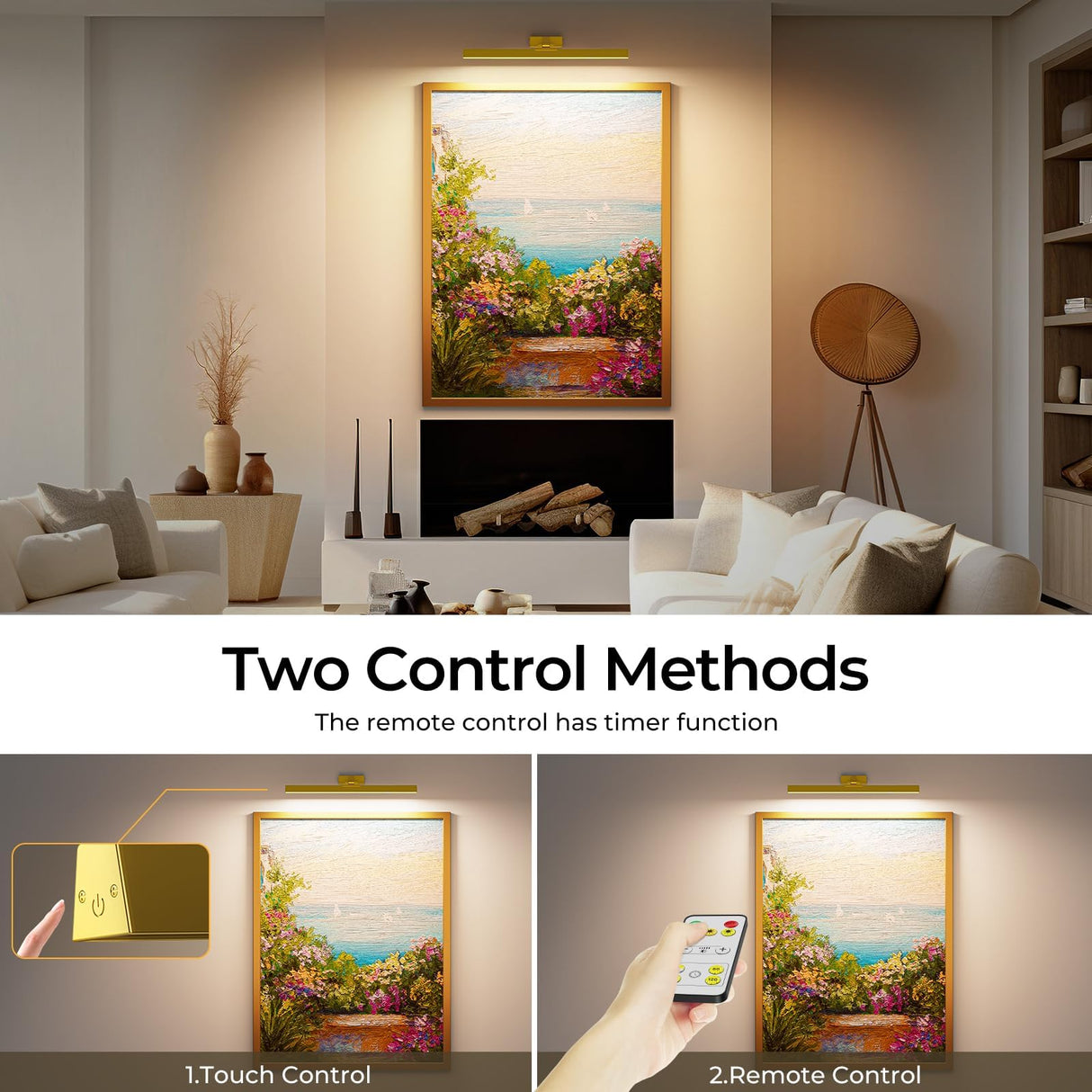 Picture Lights for Wall, Battery Operated Picture Light 16in Gallery Light for Paintings CCT Dimmable Gold