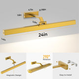 Wall Picture Light, 24in Battery-Powered Gallery Light for Artwork, CCT Dimmable Rechargeable Battery Wall Lamp with Remote Control for Living Room, Gallery, and Dartboard (Gold)