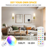 Battery Operated Wall Sconce, 5000mAh Rechargeable Dimmable RGB Wall Sconce Set of 2 with Remote, 3 Color Temperature Indoor Battery Powered Wall Lamp Light for Bedroom Living Room