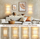 Battery Operated Wall Lights, 2 Pack Boho Decor with Remote Control, RGB Color Rustic Wall Sconces, Fabric Linen Shade Lighting