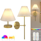 Battery Operated Wall Sconces Set of 2,Gold Rechargeable Wall Lights with Remote,3000mAh Dimmable 3 Timer Magnetic Bulbs,Indoor Wireless Lamps for Bedroom Living Room Hallway Bathroom