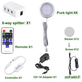 Dimmable LED Under Cabinet Lighting, Counter Showcase Kitchen Lighting Fixtures with 12V Plug in Adapter and Dimmable Wireless Remote Control, 6 Ultra Slim Puck Lights Kit