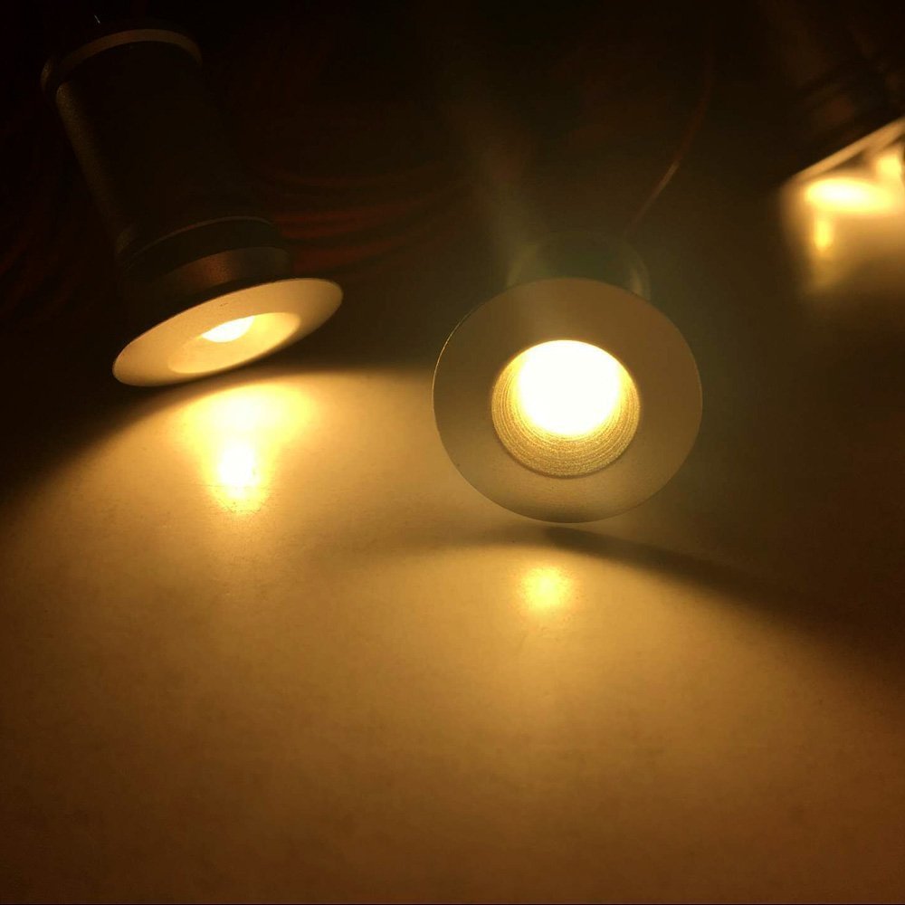 12V Under Cabinet LED Lights 9 Packs of Recessed Mini Downlights for Indoor with Hard Wired Cable and Connectors for Stair Step Furniture Showcase Lighting (Warm White)