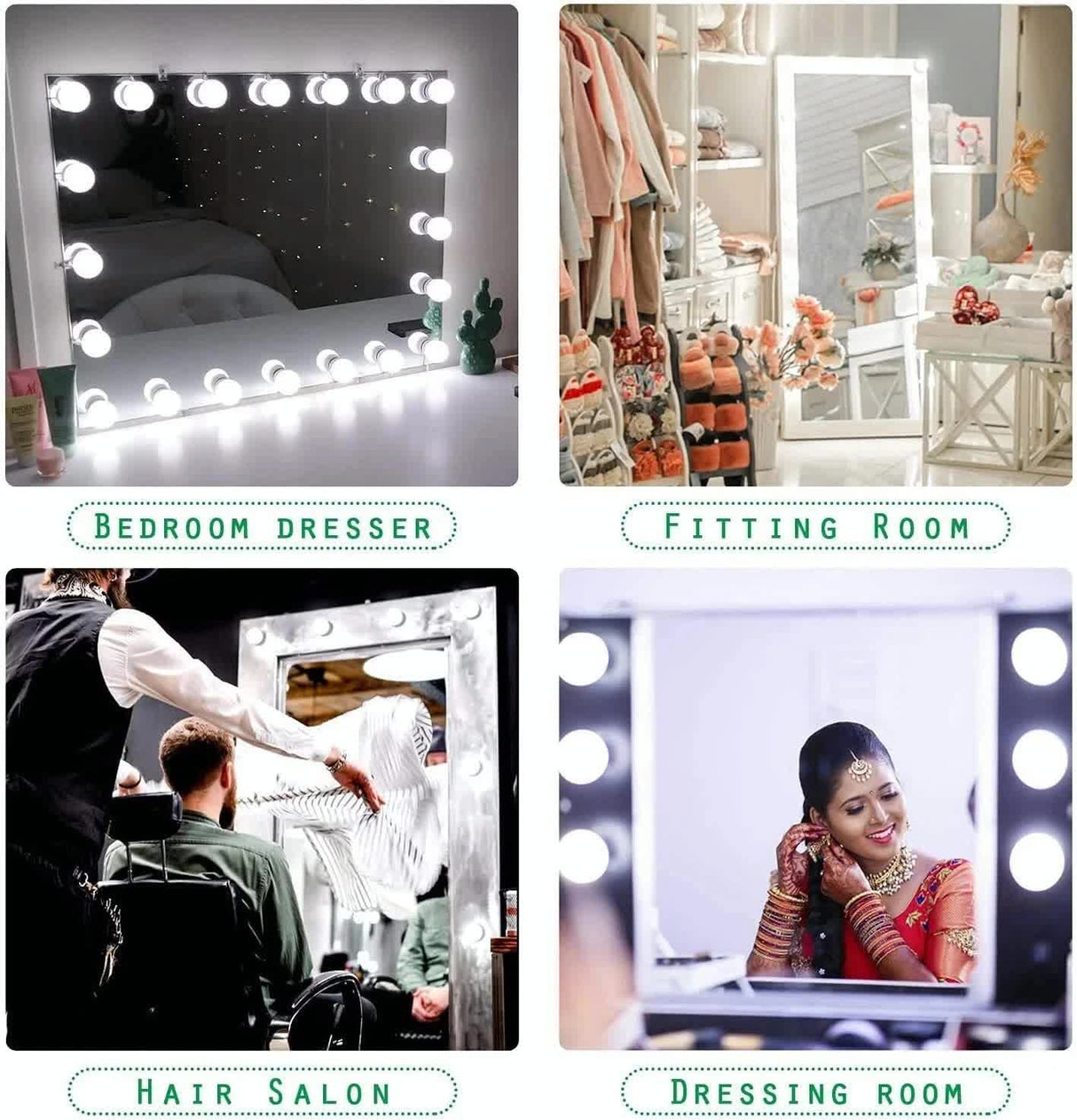Hollywood LED Vanity Mirror Lights Kit,Stick on Dimmable Makeup Lights, 12V Mirror Lighting Strip Fixture for Vanity Dressing Table Set, Bedroom Wall Lights,CRI>90 (4000K Natural White,10 Bulbs)