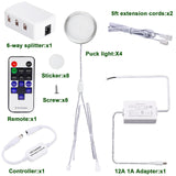 Linkable Under Cabinet LED Lighting 12V Dimmable Puck Lights Hardwired with Wireless RF Remote Control for Kitchen Mood Lighting(4 Lights, Warm White)