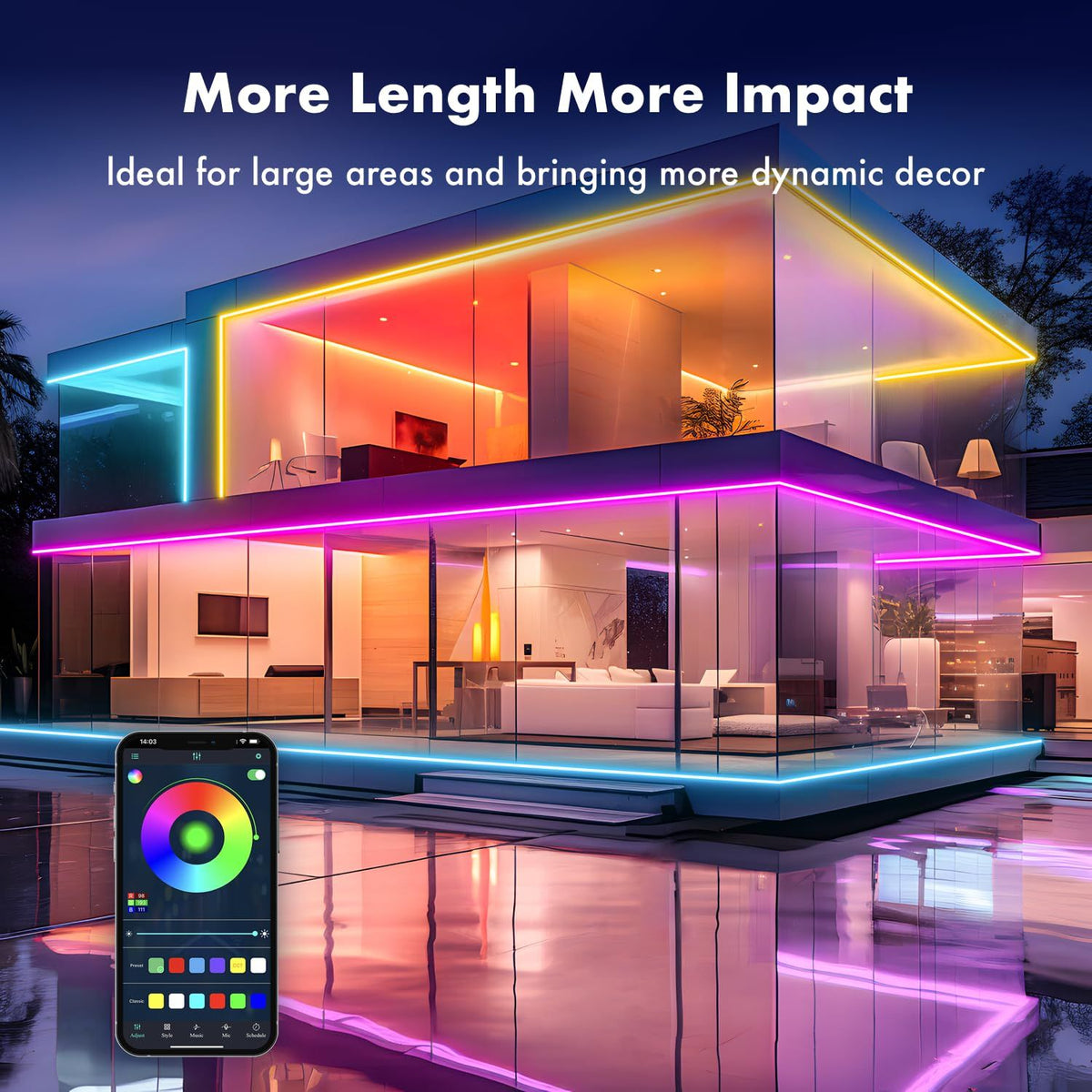 16.4FT Led Neon Rope Lights with APP/Remote Control, Flexible DIY Design, Music Sync Neon Lights for Wall Decor, Outdoor IP67 Waterproof, RGB LED Strip Lights for Bedroom, Living, Gaming, Party