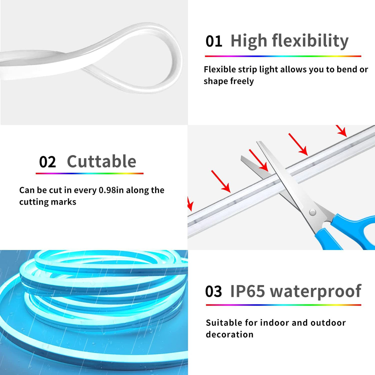 16.4FT Led Neon Rope Lights with APP/Remote Control, Flexible DIY Design, Music Sync Neon Lights for Wall Decor, Outdoor IP67 Waterproof, RGB LED Strip Lights for Bedroom, Living, Gaming, Party