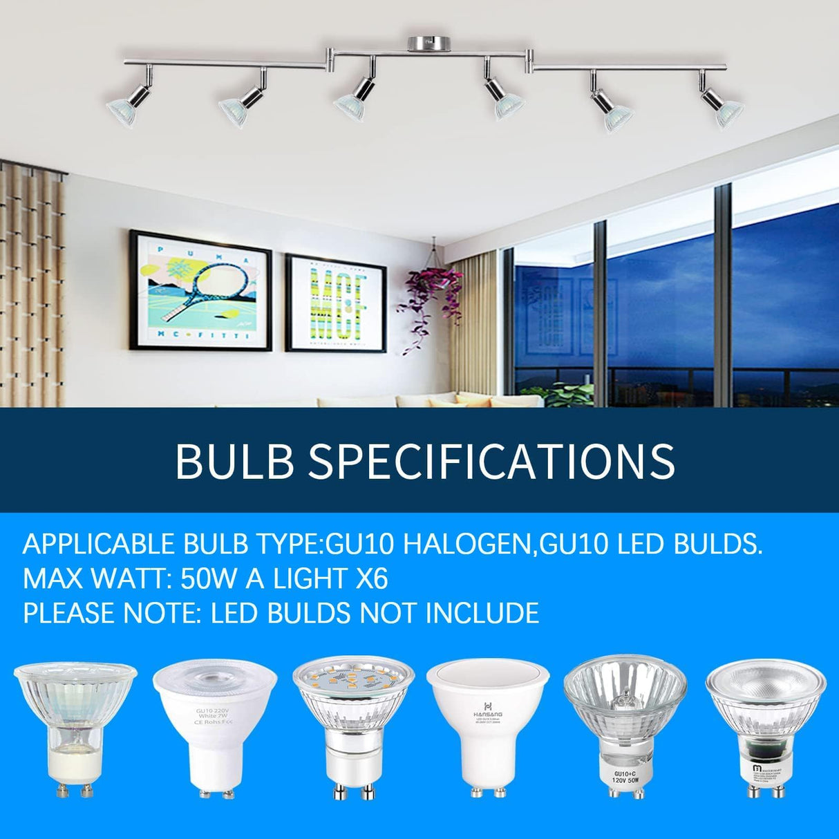 Kitchen Lights, 6-Light Ceiling Lighting Kits, Swivelling Ceiling Spotlight for Bedroom, Kitchen and Living Room(GU10 LED Bulbs not Included) (Brush Nickel)