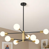 Modern Sputnik Chandelier 8 Lights Height Adjustable Ceiling Light Fixture Mid-Century Modern Gold Chandelier for Dining Room Bedroom Kitchen Living Room with Sloped Ceiling Adapter