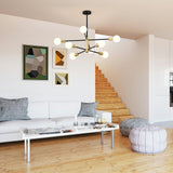 Modern Sputnik Chandelier 8 Lights Height Adjustable Ceiling Light Fixture Mid-Century Modern Gold Chandelier for Dining Room Bedroom Kitchen Living Room with Sloped Ceiling Adapter