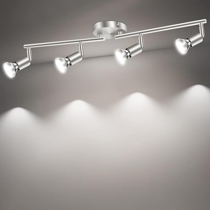 LED Ceiling Light,4 Way Rotatable Spot Lights for Ceiling,Flexible Ceiling Lights for Bedroom,Living Room, Black Nickel with Protectiv Bulb Trims(Gu10 Bulbs Not Included)