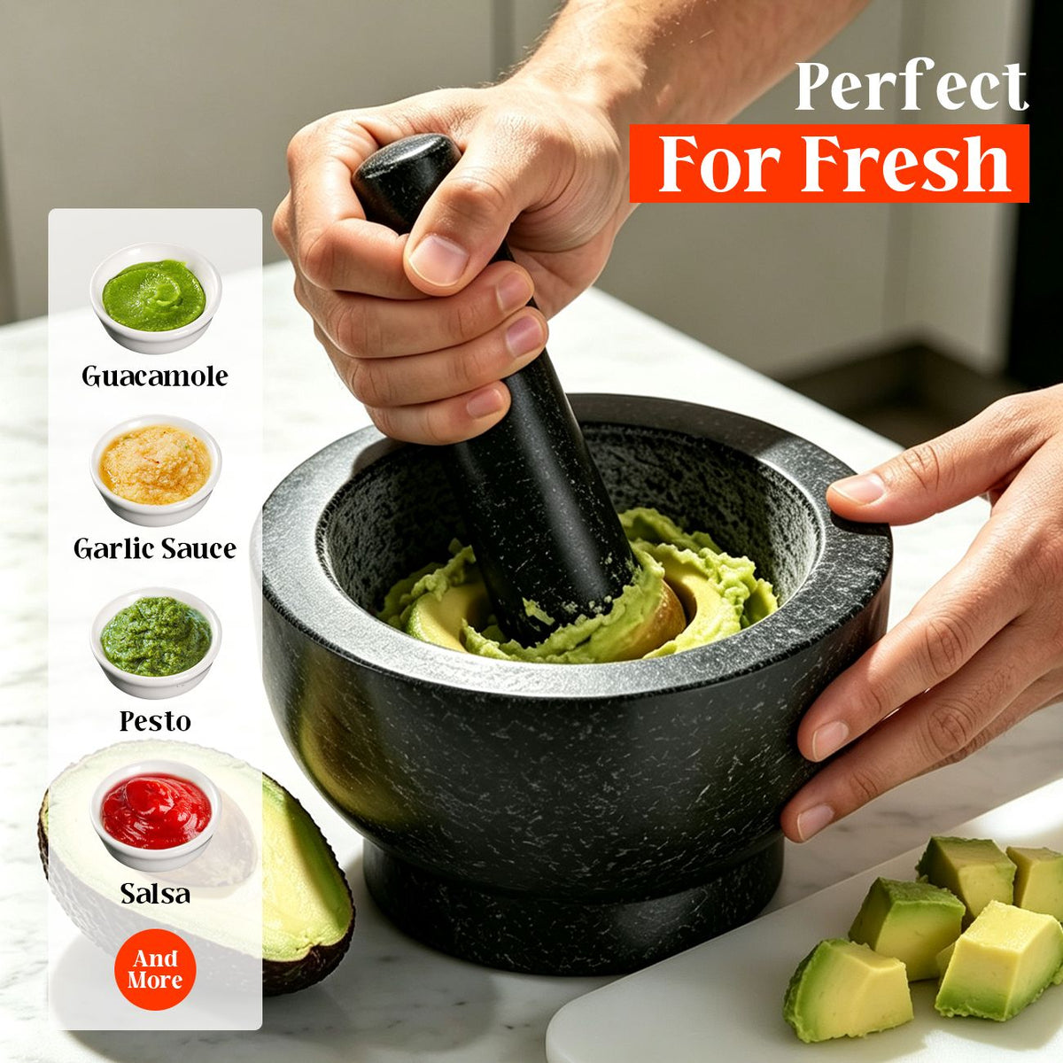 Granite Mortar and Pestle Set, 480ml Heavy Duty Stone Grinder Bowl with 15.5cm Pestle, Dark Grey, Manual Spice Grinder for Guacamole, Salsa, Pesto, Herbs, Spices, Nuts & Seeds