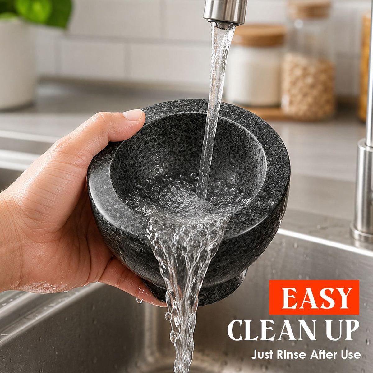 Granite Mortar and Pestle Set, 480ml Heavy Duty Stone Grinder Bowl with 15.5cm Pestle, Dark Grey, Manual Spice Grinder for Guacamole, Salsa, Pesto, Herbs, Spices, Nuts & Seeds