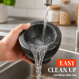Granite Mortar and Pestle Set, 480ml Heavy Duty Stone Grinder Bowl with 15.5cm Pestle, Dark Grey, Manual Spice Grinder for Guacamole, Salsa, Pesto, Herbs, Spices, Nuts & Seeds