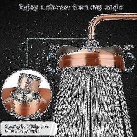 High Pressure Copper Rain Shower Head 20 cm (8 inch) Diameter Adjustable Angle Fixed Compatible with Standard Shower Arms Gold
