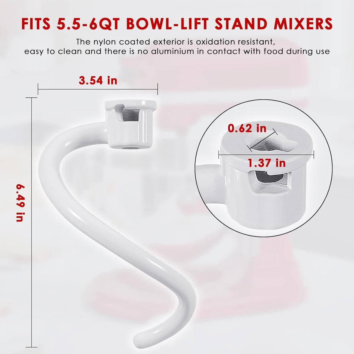 Spiral Dough Hook for KitchenAid 5Plus & 6QT Bowl-Lift Stand Mixers, Bread Hook Attachment for Kitchen aid Accessories and Attachments
