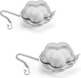 2pcs Stainless steel fine mesh seasoning ball kitchen soup spice stew filter kitchen tool metal tea bag tea ball (2pcs Flower Shape),Silver,6cm