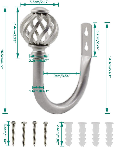 2 Pack Curtain Holdbacks, U Shaped Wall Mounted Curtain Tieback Hooks Drapery Tiebacks Decorative Curtain Hooks Window Treatment Holdbacks Hardware for Home Decor (Silver)