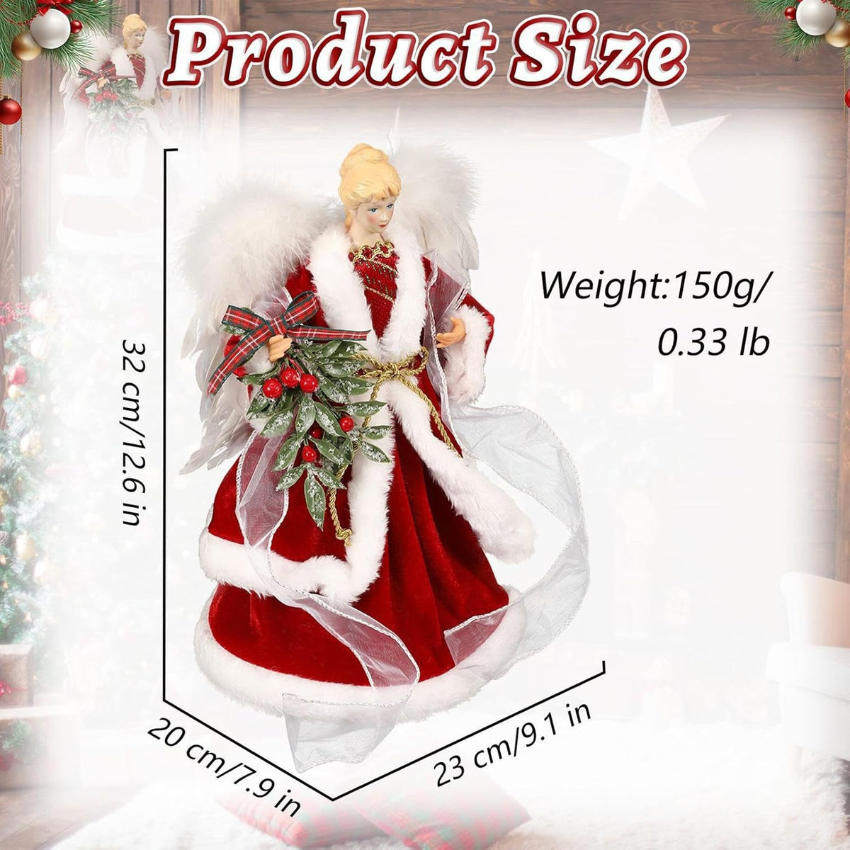 Christmas Tree Angel Tops Decorative Ornaments with White Feather Wings