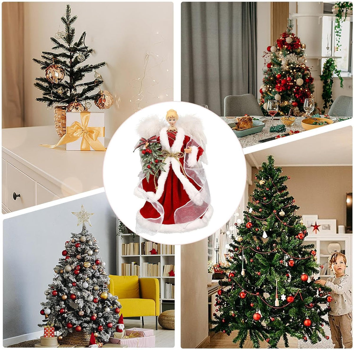 Christmas Tree Angel Tops Decorative Ornaments with White Feather Wings