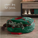 Christmas Wreath Storage Container 24 Inch - Wreath Bag for Artificial Wreaths Box - Dual Zippered Wreaths Storage Bag with Strong Durable Handles - Green