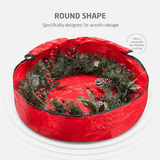 Christmas Wreath Storage Container 30 Inch - Wreath Bag for Artificial Wreaths Box - Dual Zippered Wreaths Storage Bag with Strong Durable Handles - Red
