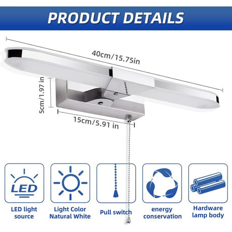 LED Bathroom Mirror Light 40Cm LED Mirror Light Wall Lamp Bathroom Mirror Light With Pull Switch 3000K 920Lm 8W Ip44