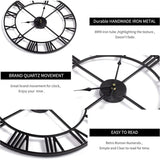 Large ROund Metal Wall Clock Vintage Style Silent Non Ticking Battery Operated 40Cm Black ROman Numeral Clocks For