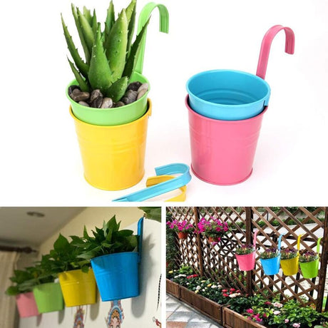 Metal Hanging Flower Pot, Outdoor Flower Pot With Drainage Hole Perfect For Garden, Balcony, Fence, Patio, Decoration 4