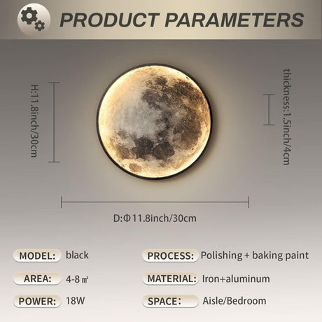 Indoor Wall Light, Modern 15W LED Wall Lamp Circle Design, 6500K Wall Lights Adjustable, Black, For Bedroom, Living
