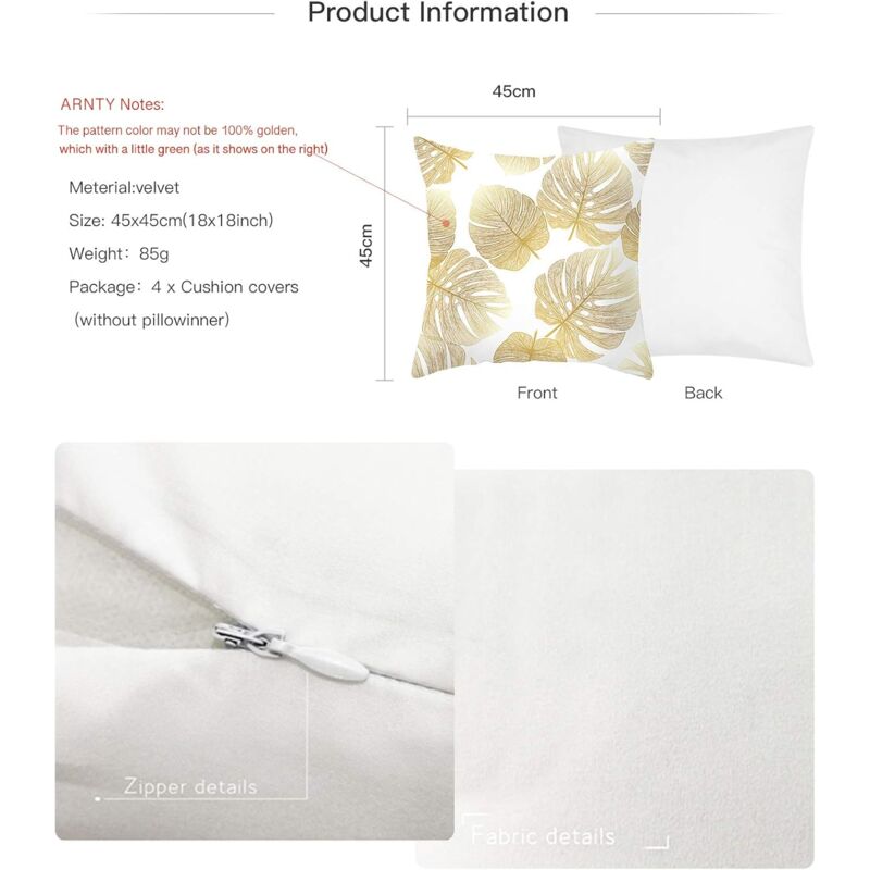 Pillowcase 45X 45Cm, Modern Sofa Cushion Cover Beautiful Car Sofa Cushion Covers Home Decor Protectors (Golden