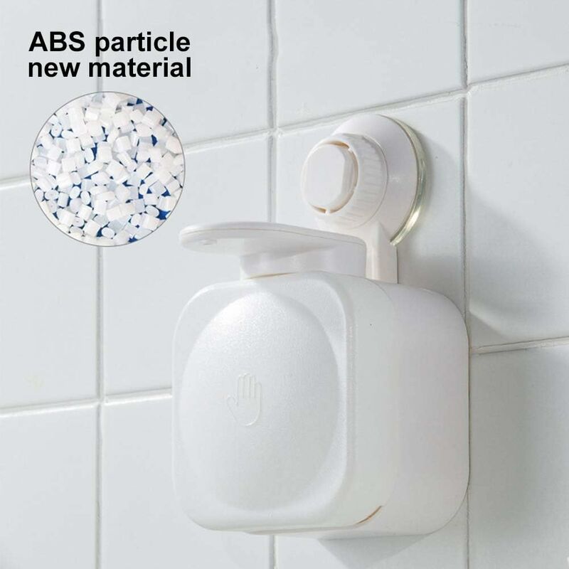 Wall Mounted Refillable Suction Cup Soap Dispenser No Drilling For Bathroom Or Kitchen (White)