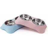 Double Dog Bowl, Non-Slip Stainless Steel Double Bowl With Spill Proof For Small Dogs And Cats (S, Pink)