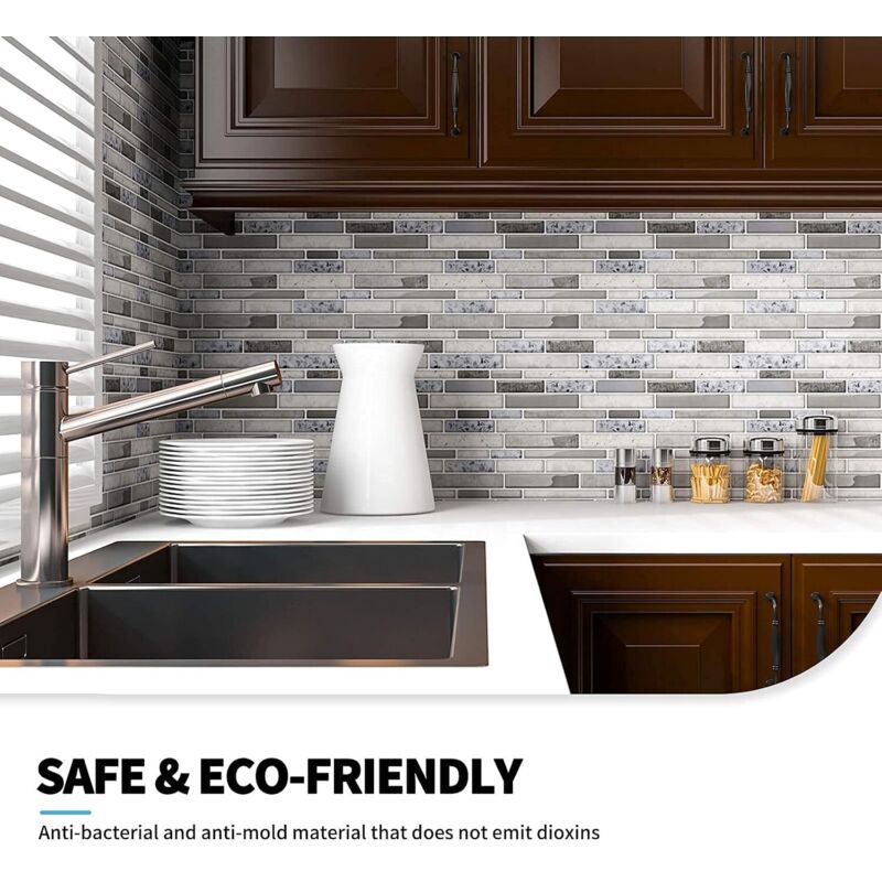 10 Pieces, Adhesive Wall Tiles, Vinyl Kitchen Backsplash, Marble Wall Stickers, 30X30Cm, Grey