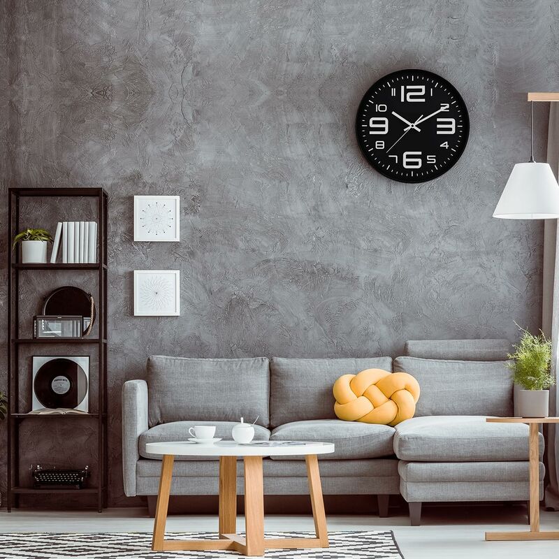 Silent Clock, 30Cm Quartz Silent Clocks, Battery Powered, Modern Style Designed For Home, Office And School (Black)