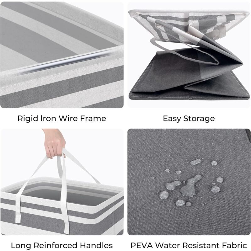 2 Pack Large Foldable Laundry Basket With Easy Carry Handles, Waterproof And Extended Handles For Storing And Carrying