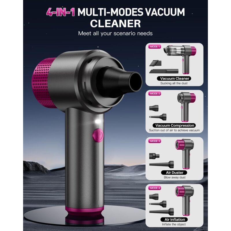 4-In-1 Powerful Cordless Car Vacuum Cleaner, 15Kpa Mini Cordless Handheld Vacuum Cleaner, Dual Filtration System, LED