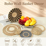 7 pcs Set Handmade Bohemian Wall Hanging Basket Wicker Rattan Wall Decor For Bedroom Dining ROom Office