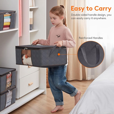 3 Pack 35L Clothes Storage Bag, Foldable Underbed Storage Box, Quilt Storage Cover Closet Organizer, Clear Window In