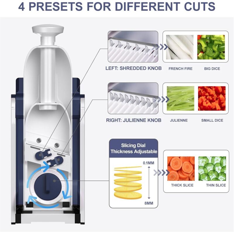 Kitchen Mandoline Safety Slicer Manual Multifunction All Vegetable Cutter Stainless Steel Blade, Julienne, Cubes, Fcoupe