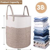 Laundry Basket - 40 X 35 Cm Foldable Storage Baskets - Cotton ROpe Laundry Basket With Handles - Toy Storage Basket -