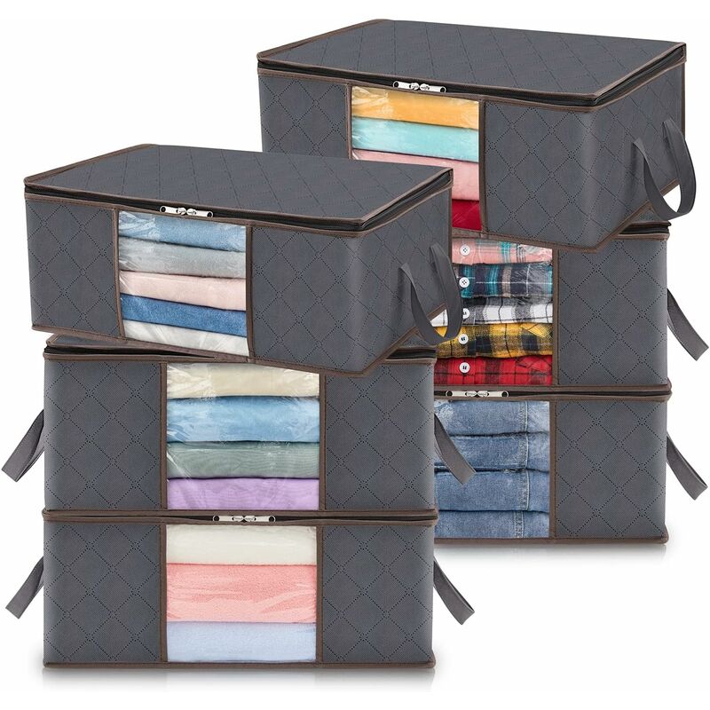 6 Pack 35L Clothes Storage Bag, Foldable Underbed Storage Box, Quilt Storage Cover Closet Organizer, Clear Window